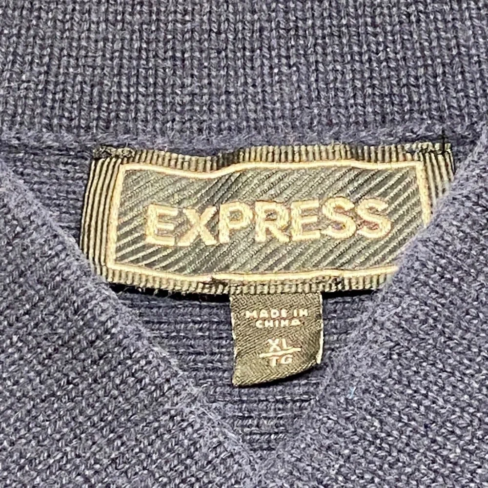 Express Sweater Men's XL Navy Blue Shawl Neck 100% Cotton Ribbed Career Casual
